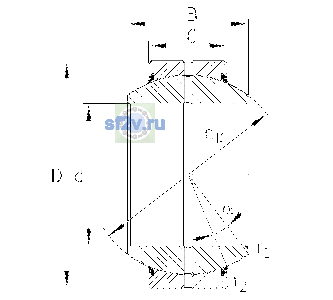 Схема подшипника GE100-FO-2RS