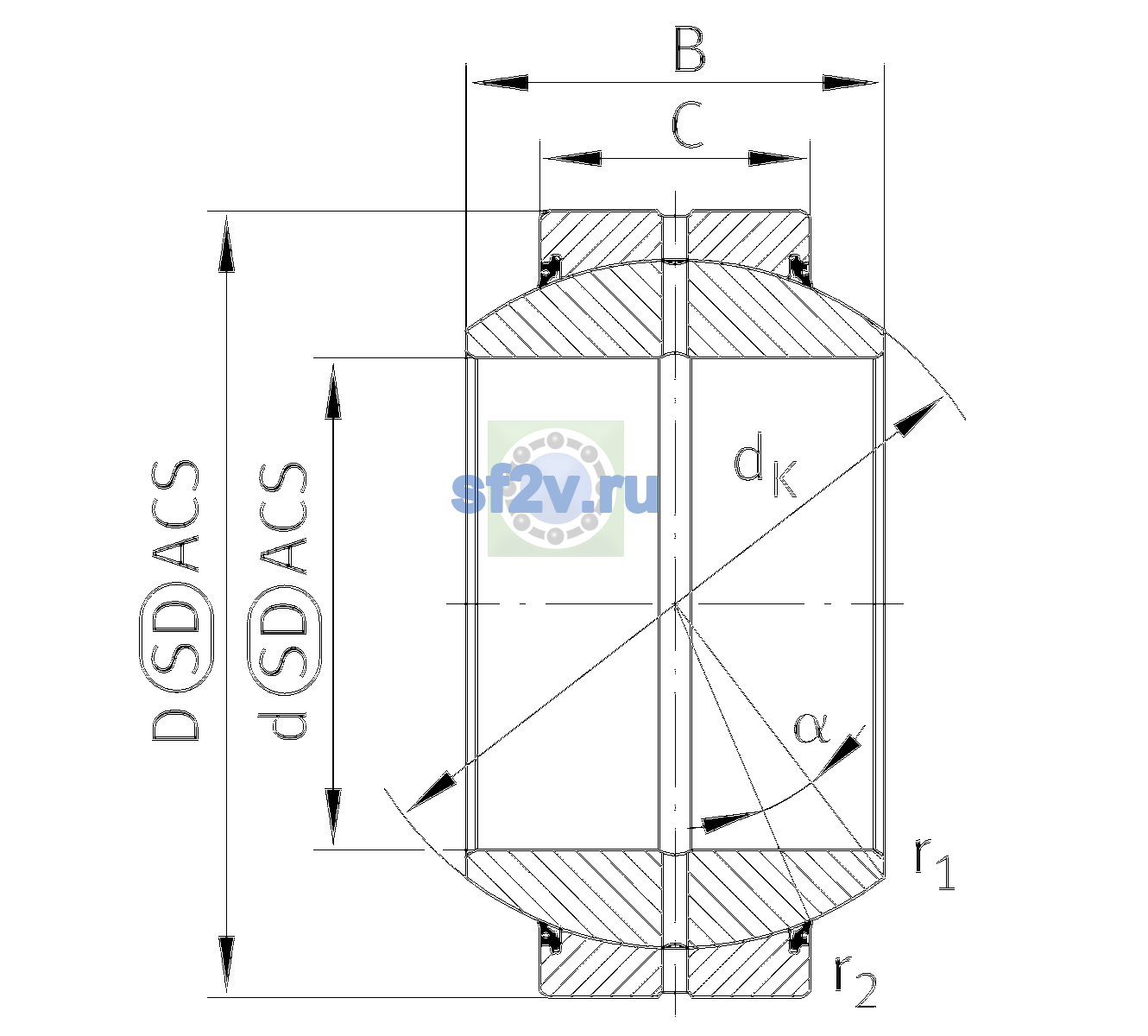 Схема подшипника GE100-FO-2RS-E