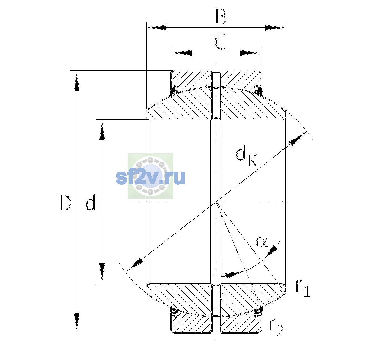 Схема подшипника GE100-FO-2TS
