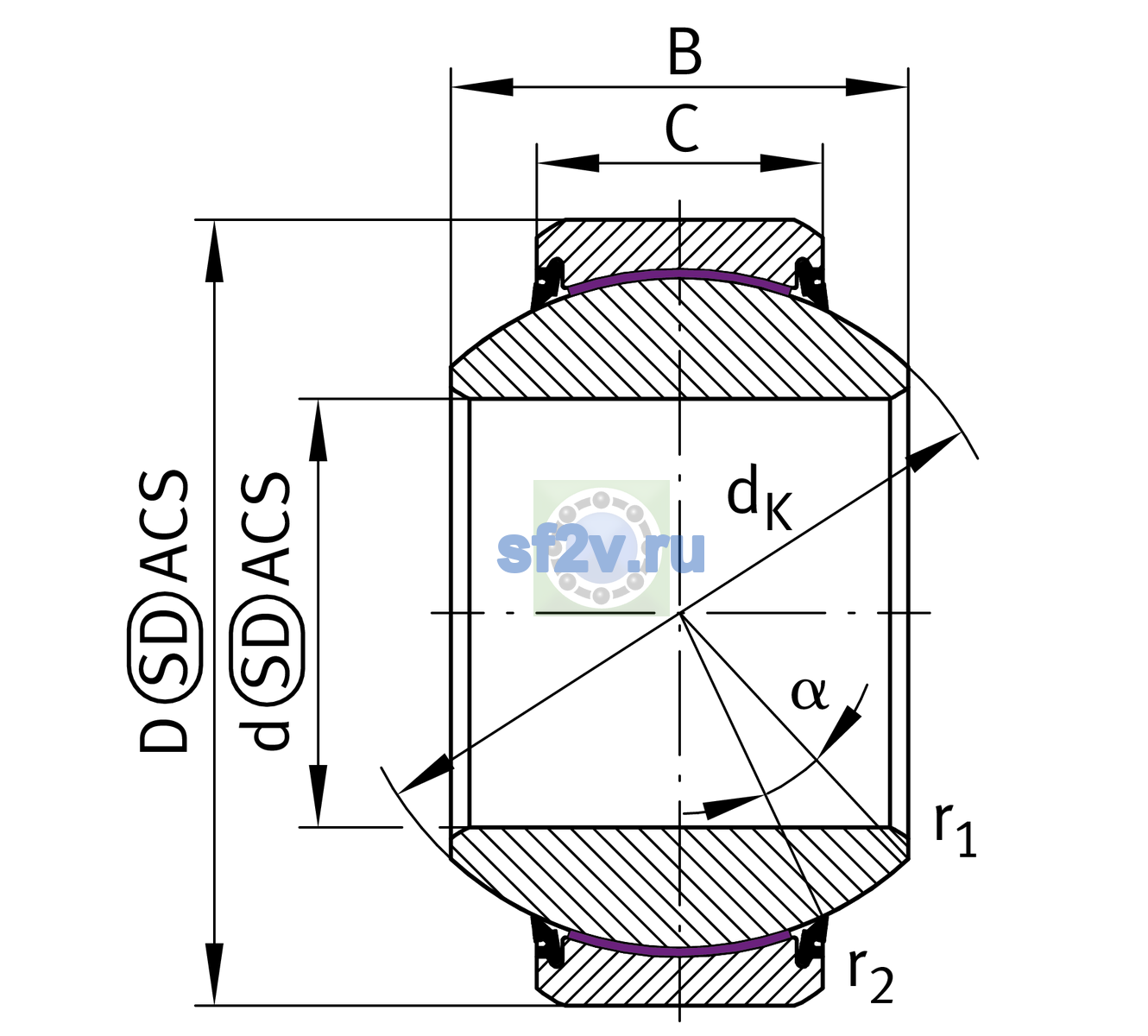 Схема подшипника GE100-FW-2RS