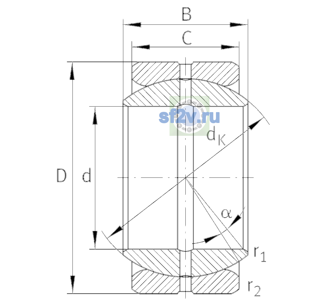 Схема подшипника GE101-ZO-2RS-E