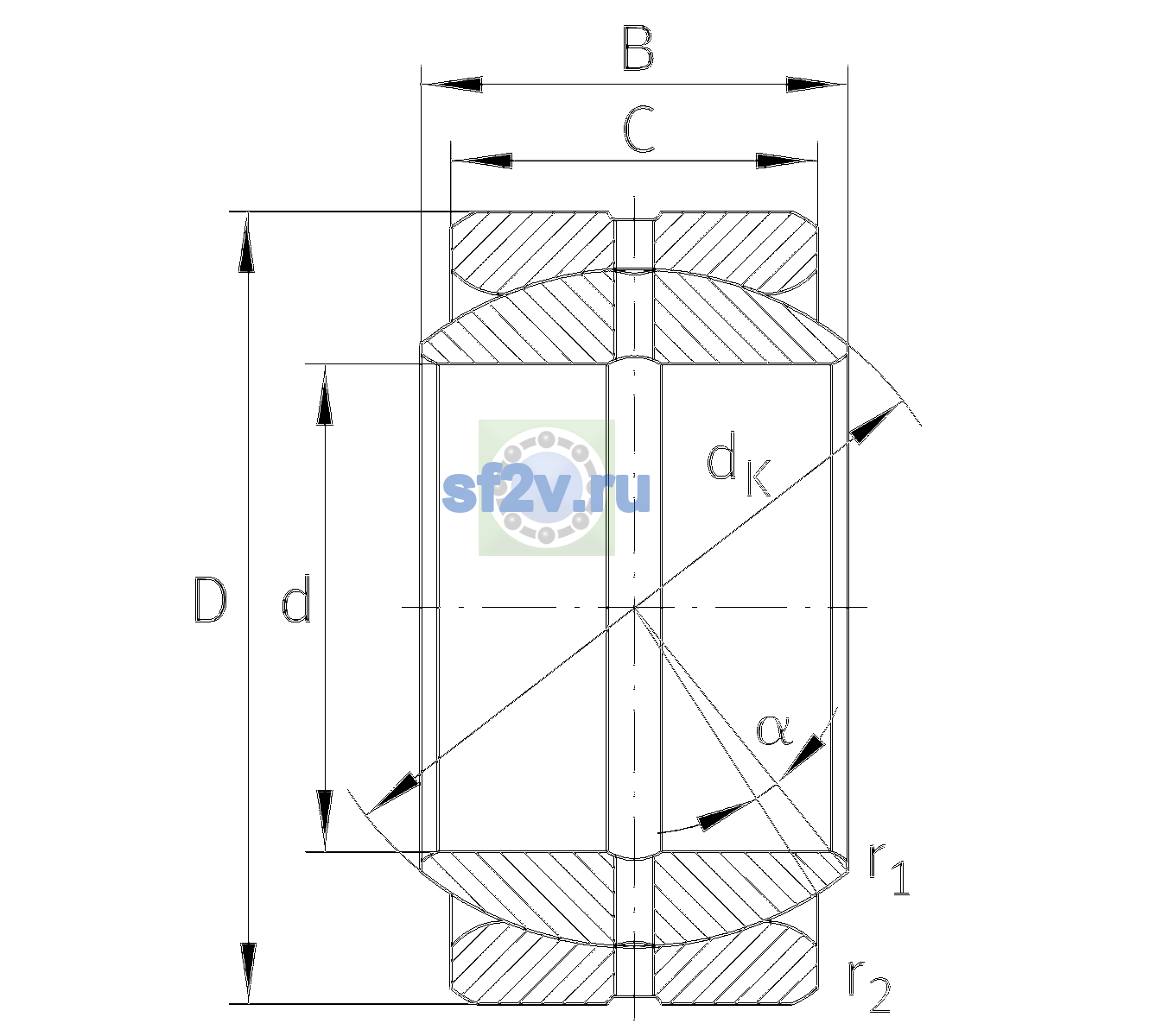 Схема подшипника GE107-ZO-2RS-E