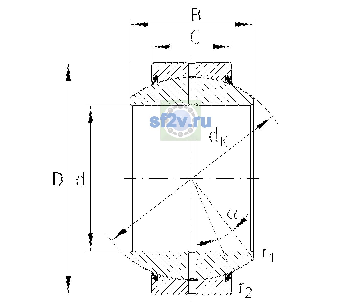 Схема подшипника GE110-FO-2RS