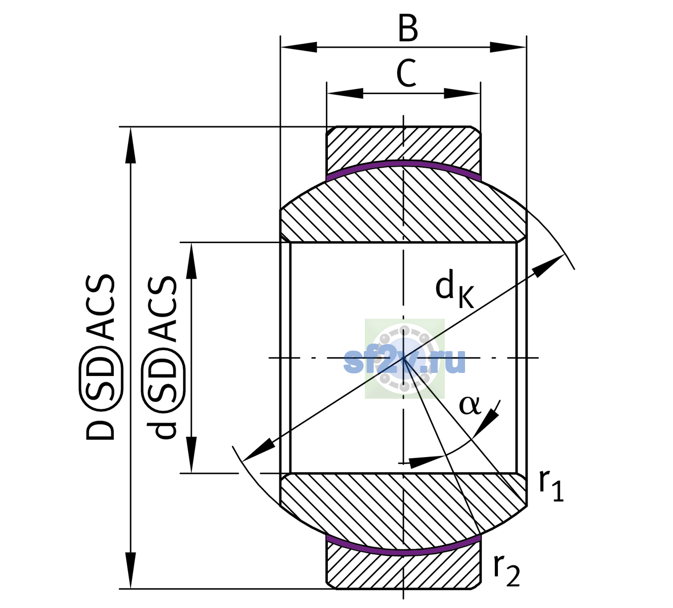 Схема подшипника GE12-FW