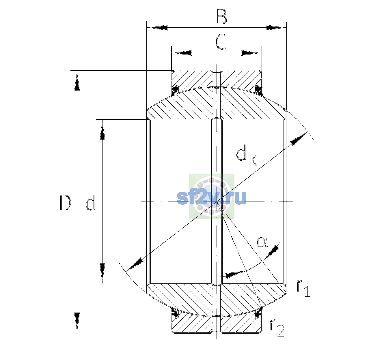 Схема подшипника GE120-FO-2RS-E