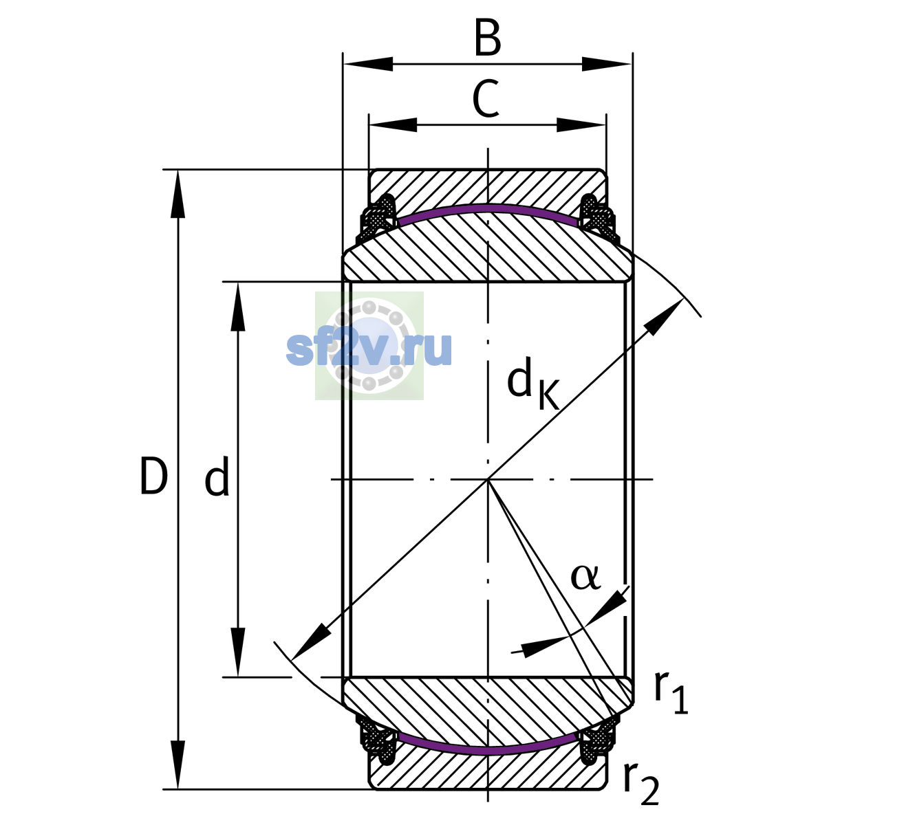Схема подшипника GE120-UK-2TS