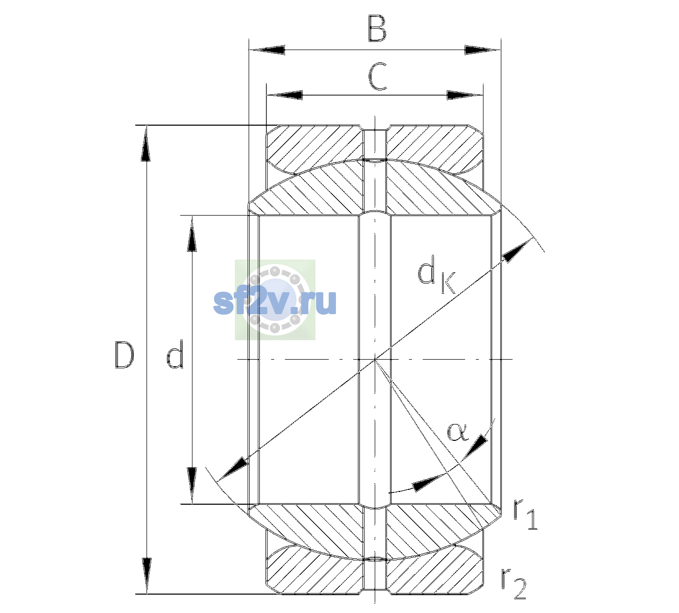 Схема подшипника GE120-ZO-2RS-E
