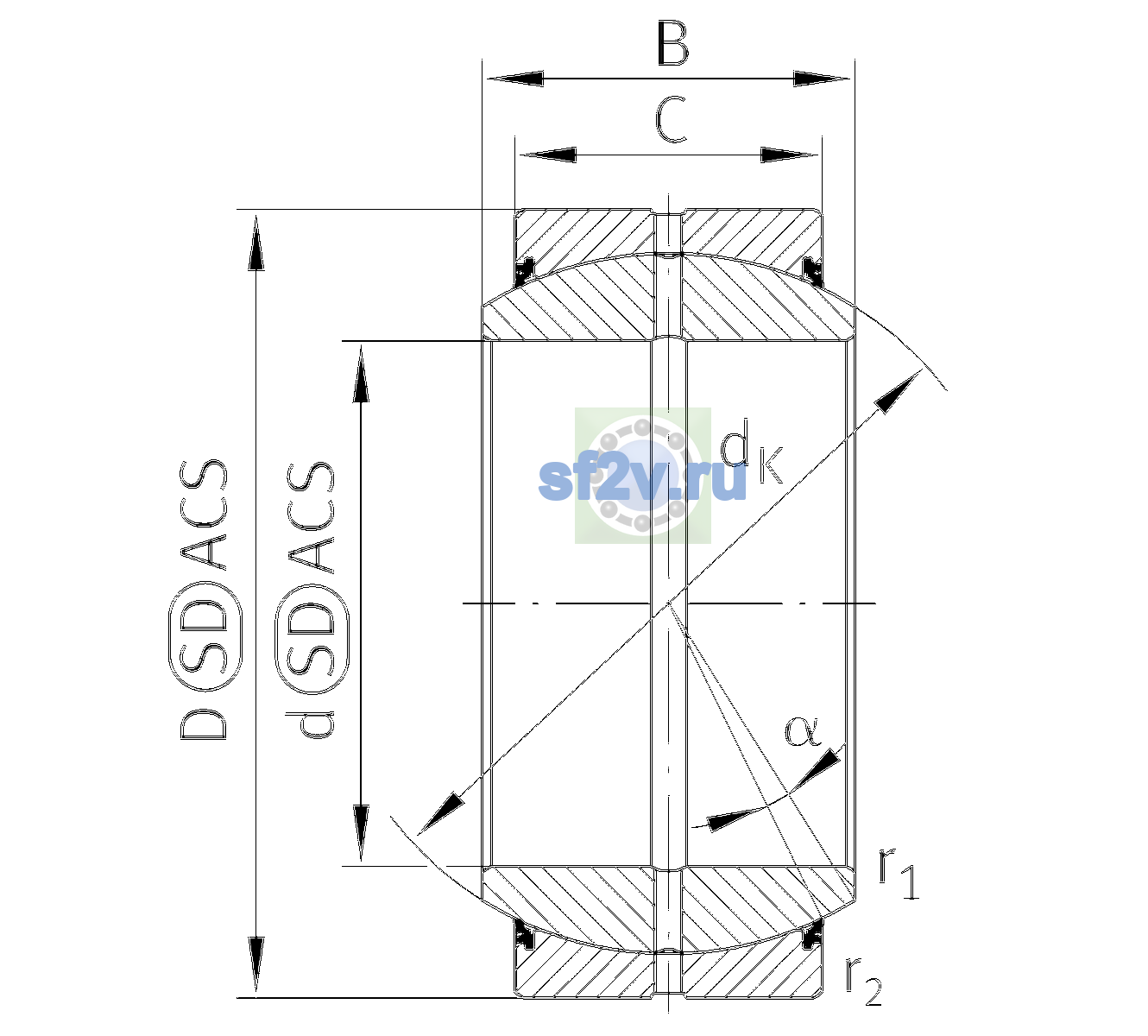 Схема подшипника GE140-DO-2RS-C3