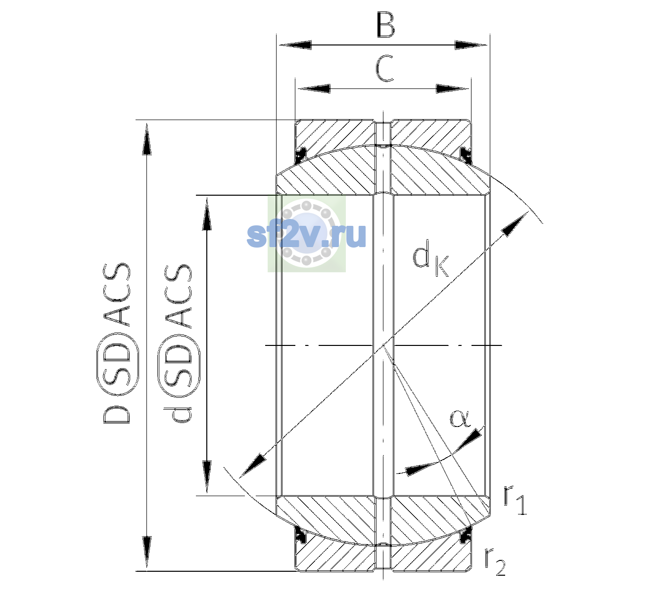 Схема подшипника GE140-DO-2RS-E