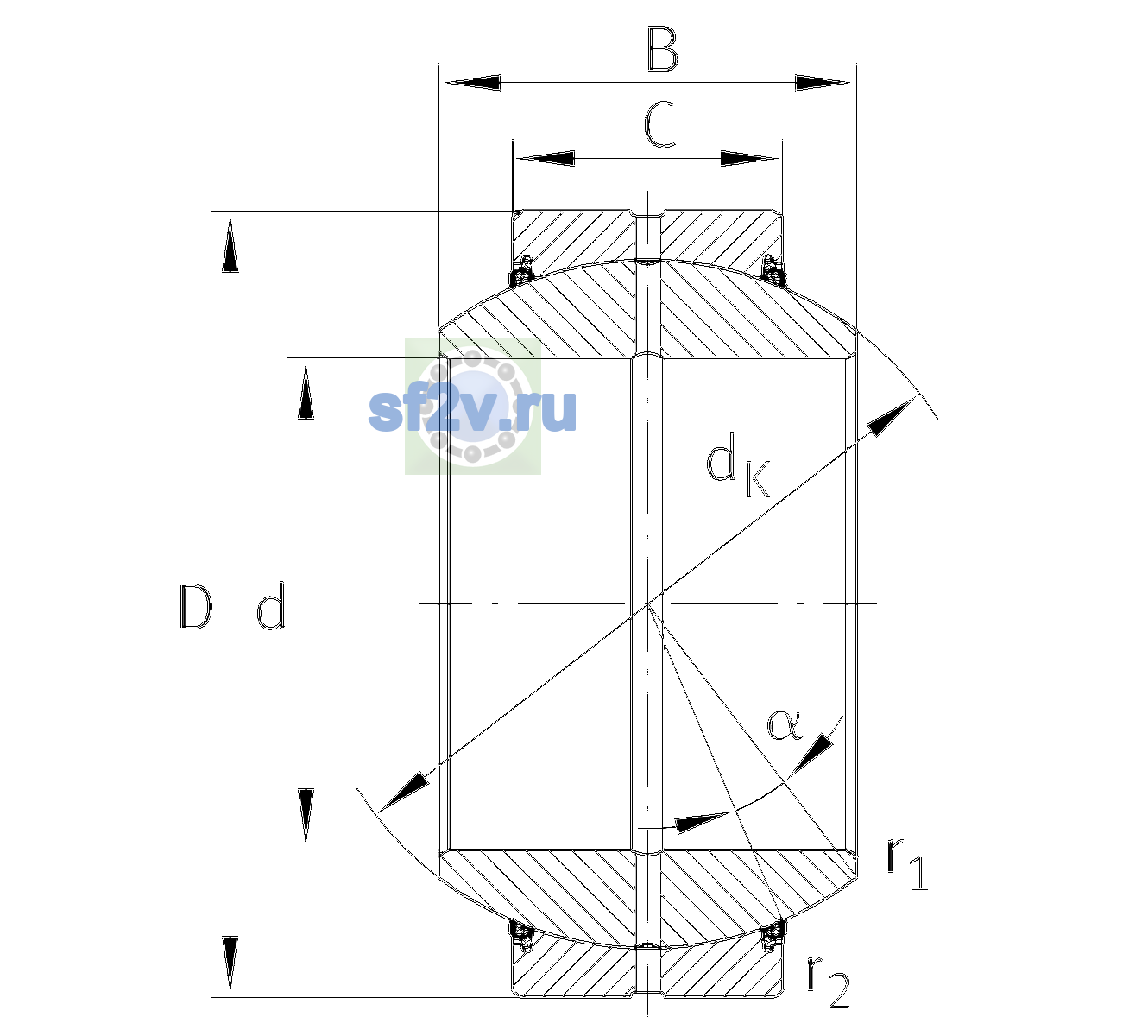 Схема подшипника GE140-FO-2TS