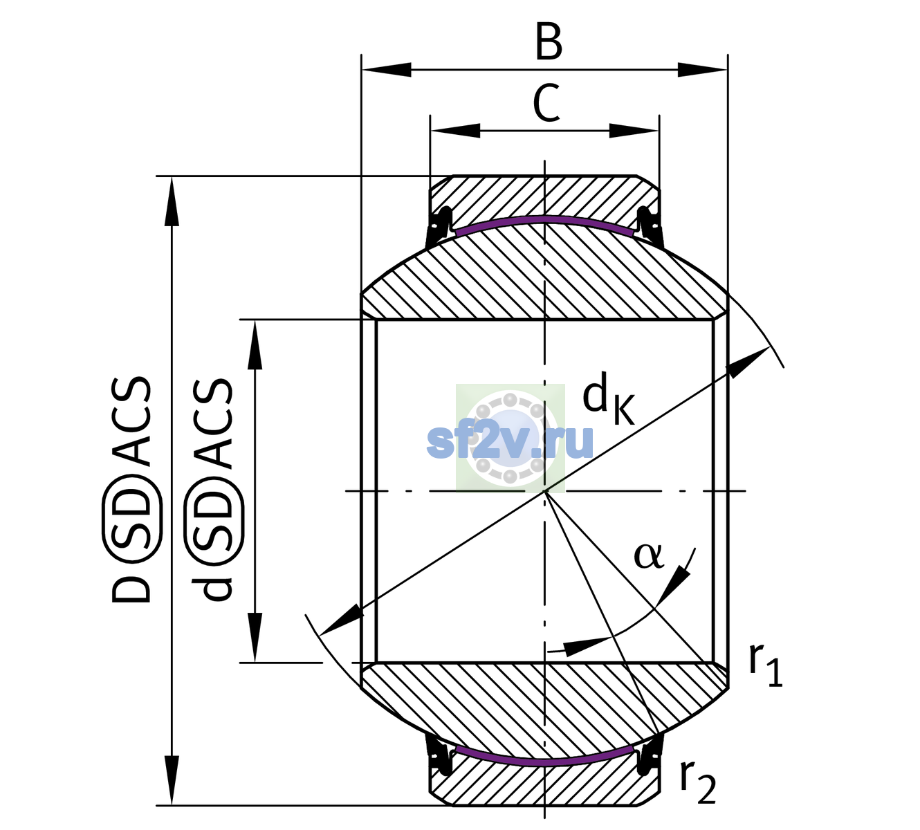 Схема подшипника GE140-FW-2RS
