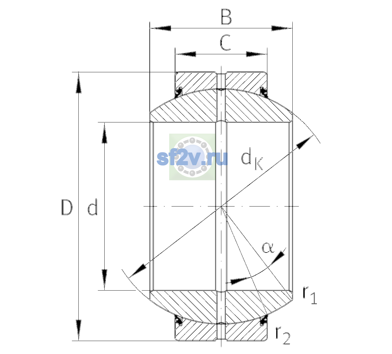 Схема подшипника GE15-FO-2RS