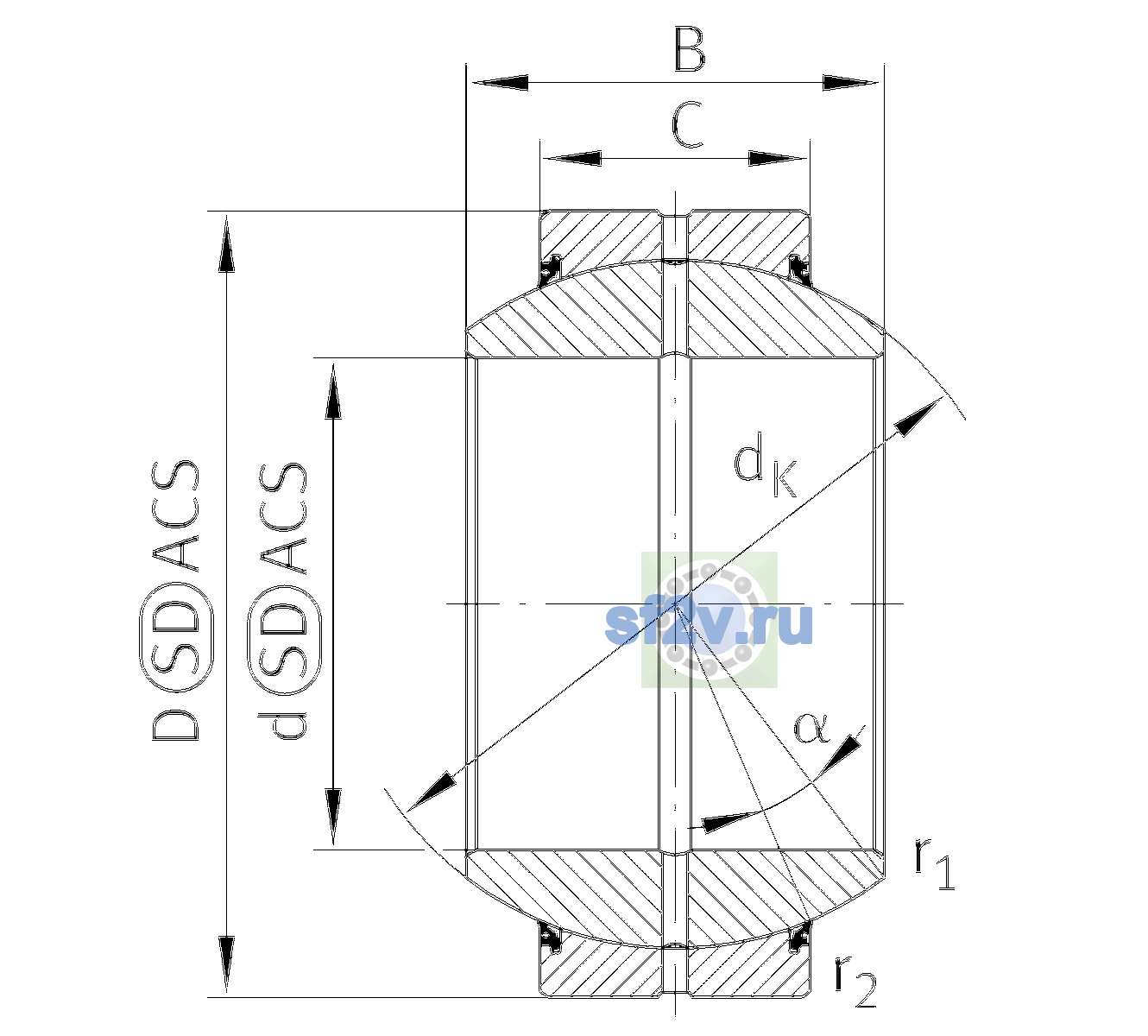 Схема подшипника GE15-FO-2RS-E