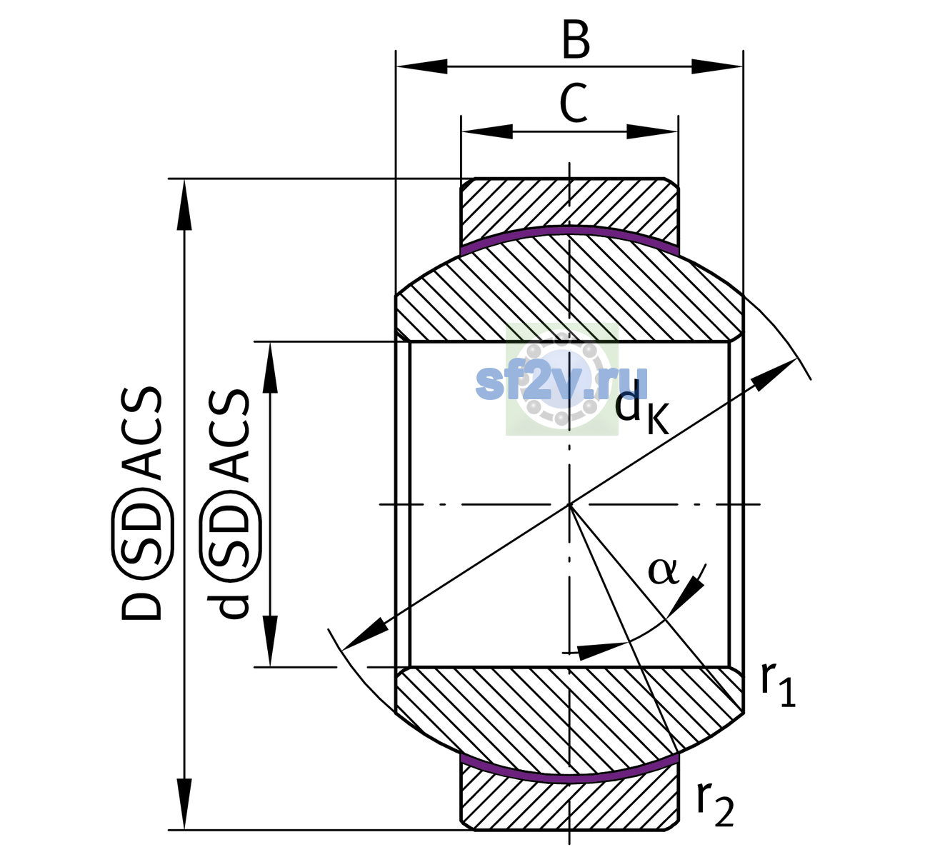 Схема подшипника GE15-FW