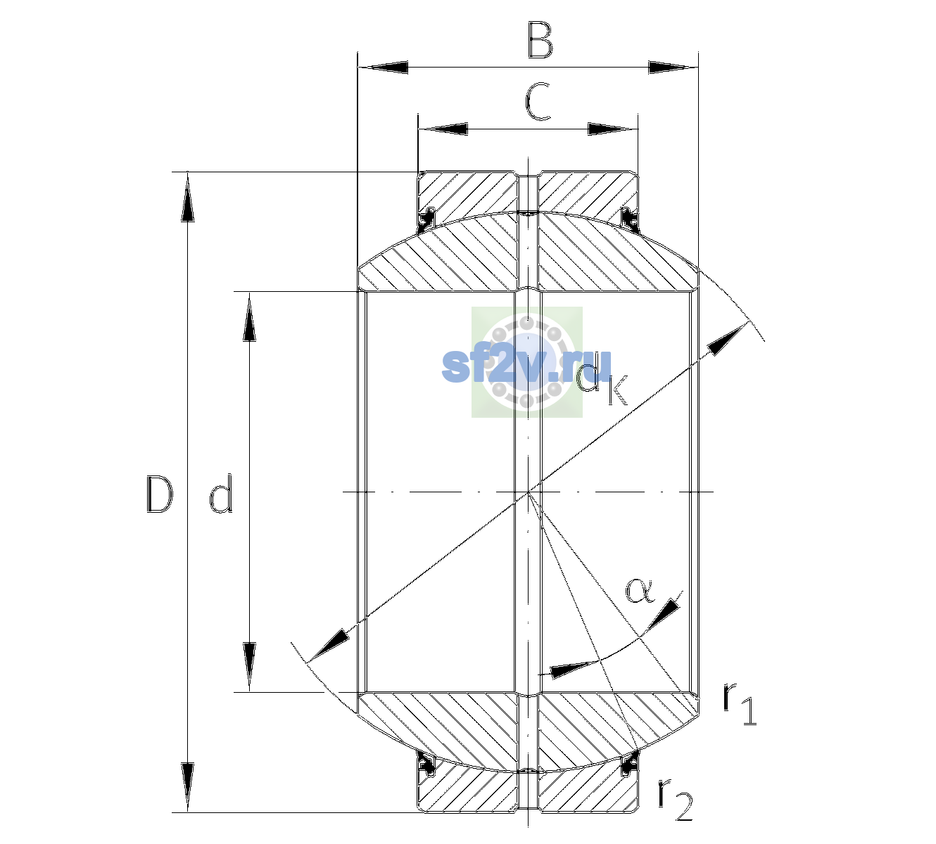Схема подшипника GE160-FO-2RS