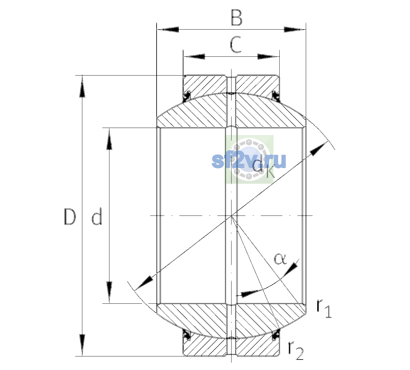 Схема подшипника GE180-FO-2RS
