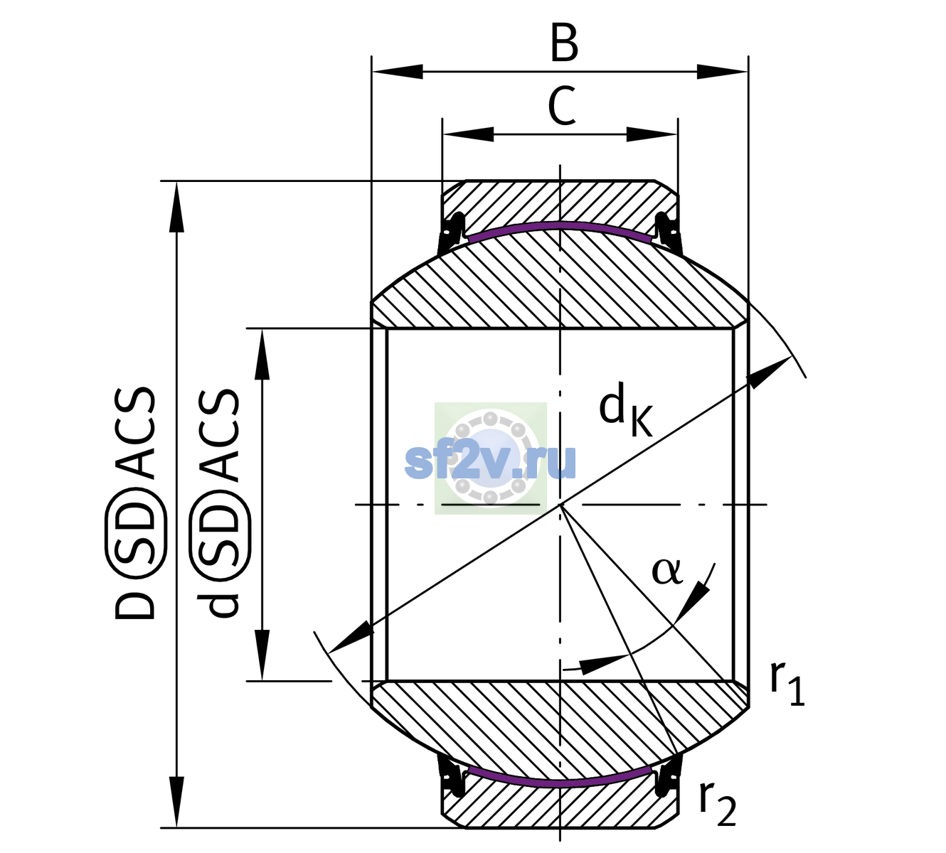 Схема подшипника GE180-FW-2RS