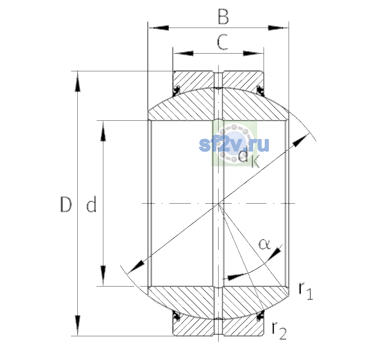 Схема подшипника GE20-FO-2RS-C2