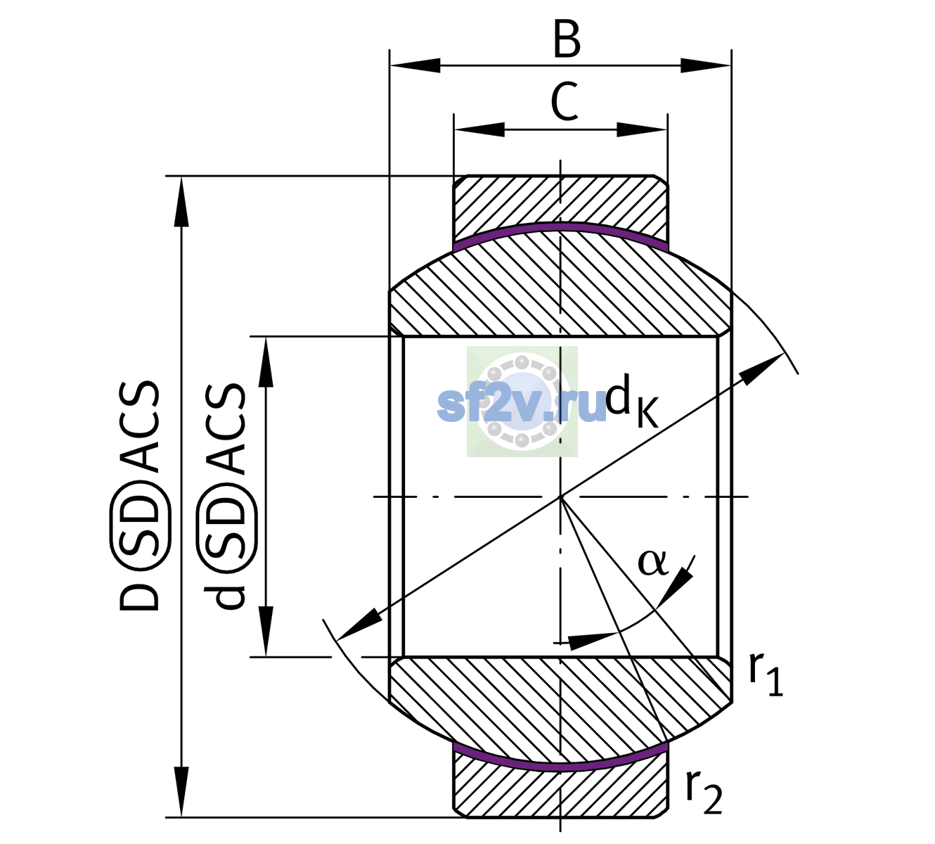 Схема подшипника GE20-FW