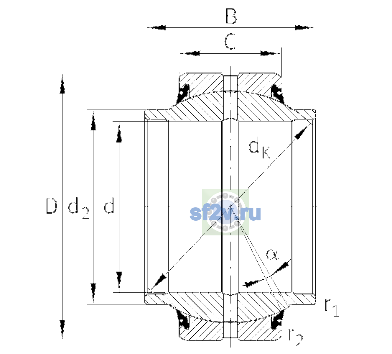 Схема подшипника GE20-HO-2RS