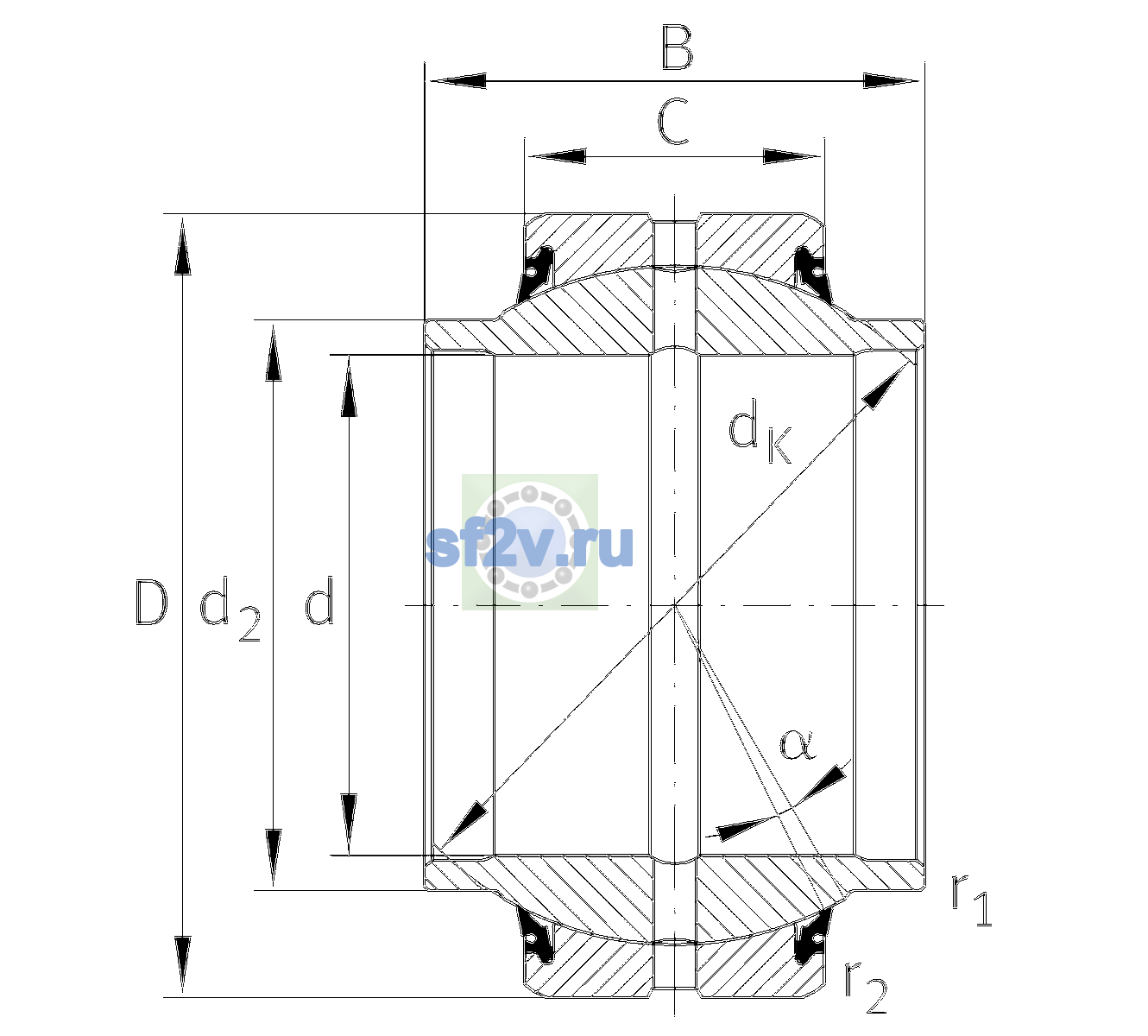 Схема подшипника GE20-HO-2RS-C2