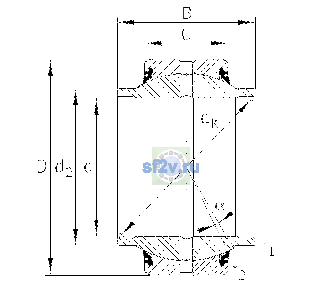 Схема подшипника GE20-HO-2RS-E