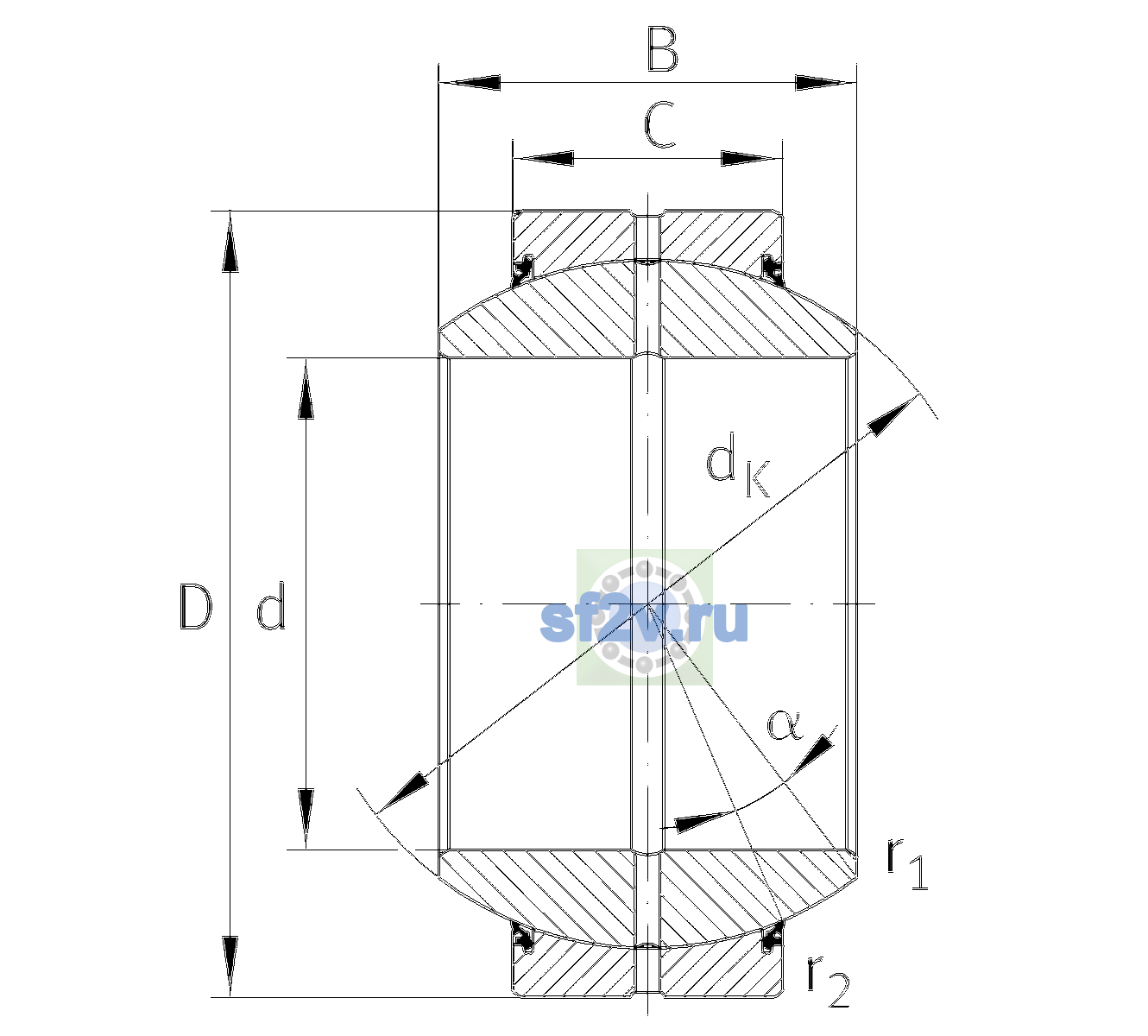 Схема подшипника GE200-FO-2RS