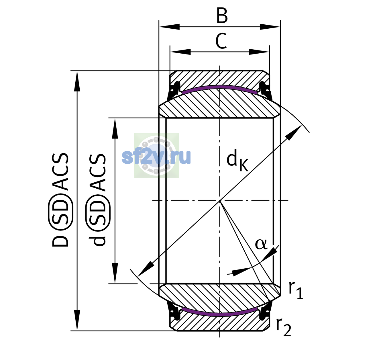 Схема подшипника GE200-UK-2RS