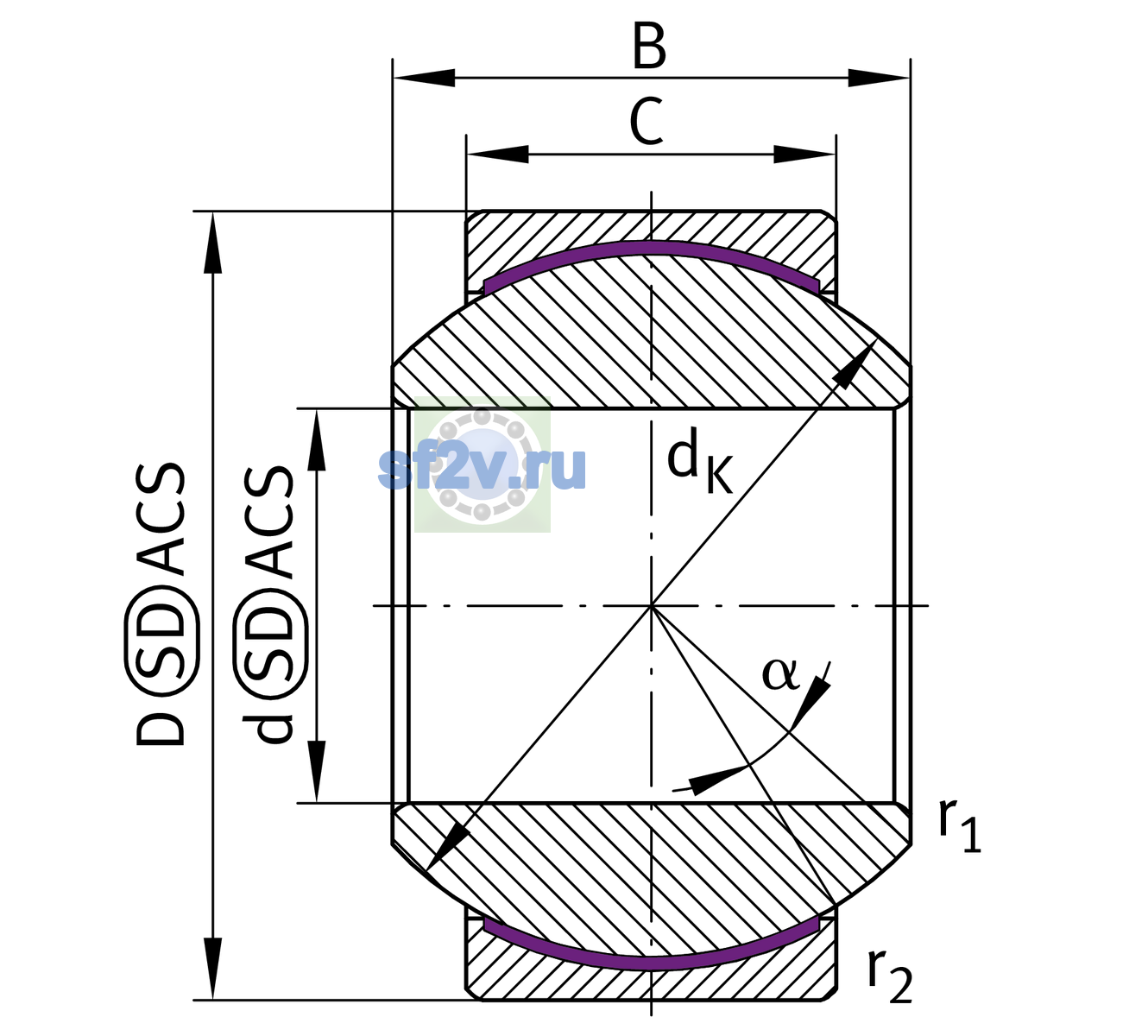 Схема подшипника GE22-PW