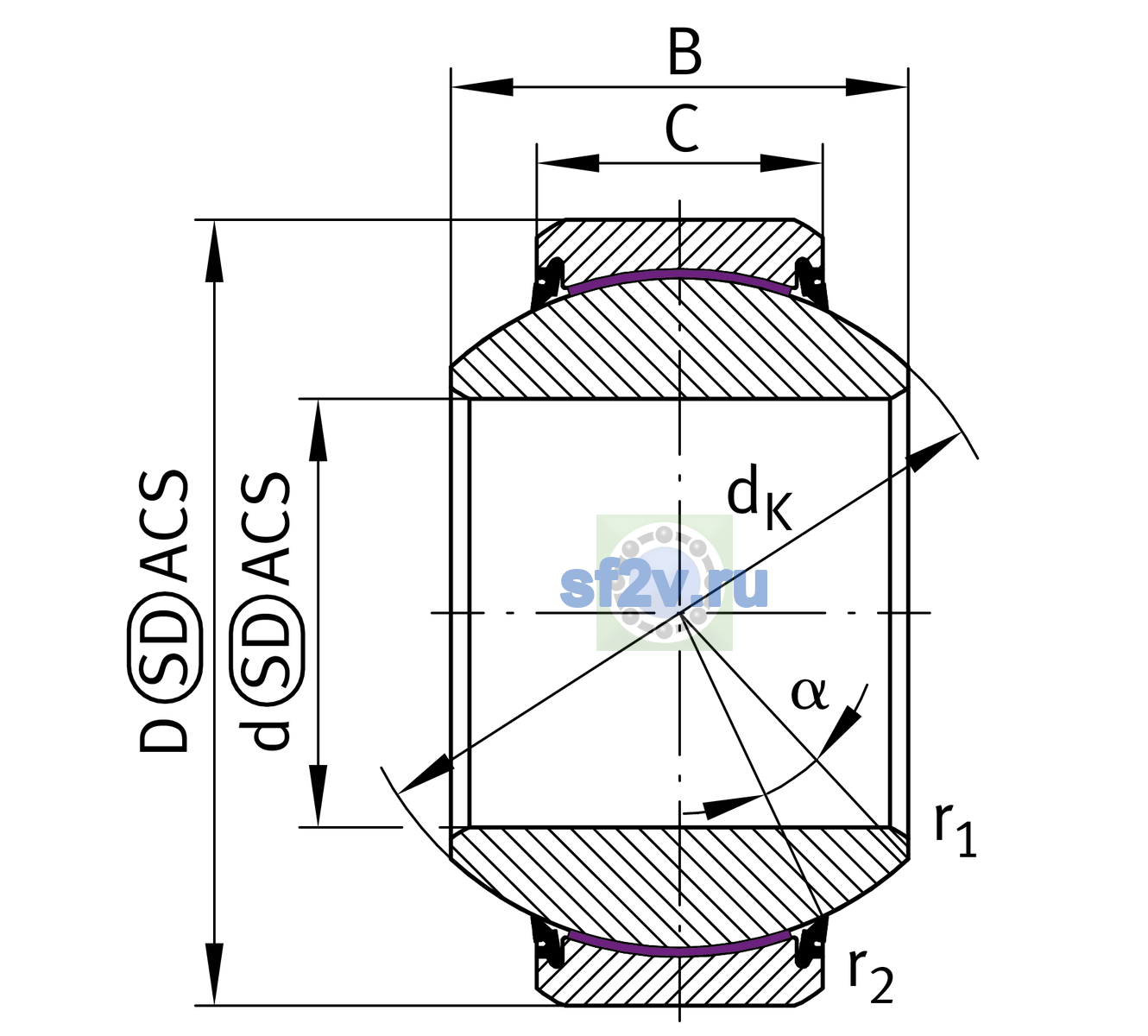 Схема подшипника GE220-FW-2RS
