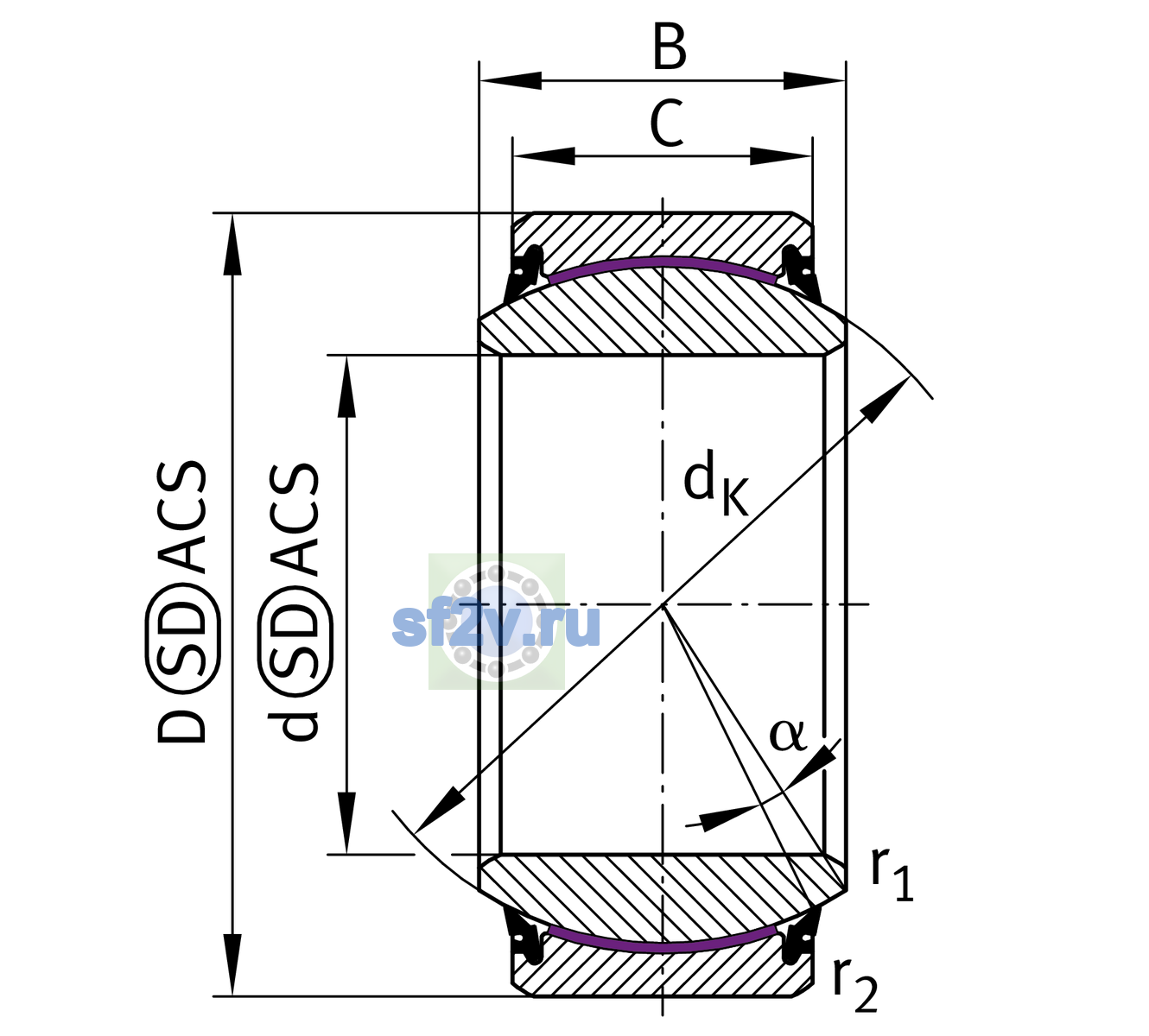 Схема подшипника GE220-UK-2RS
