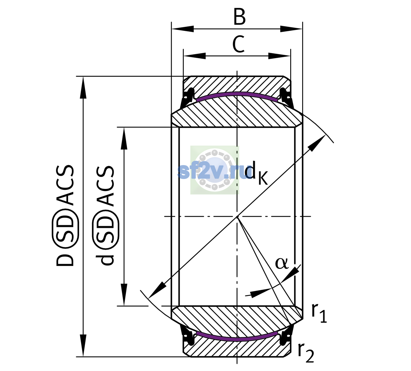 Схема подшипника GE220-UK-2RS-W7