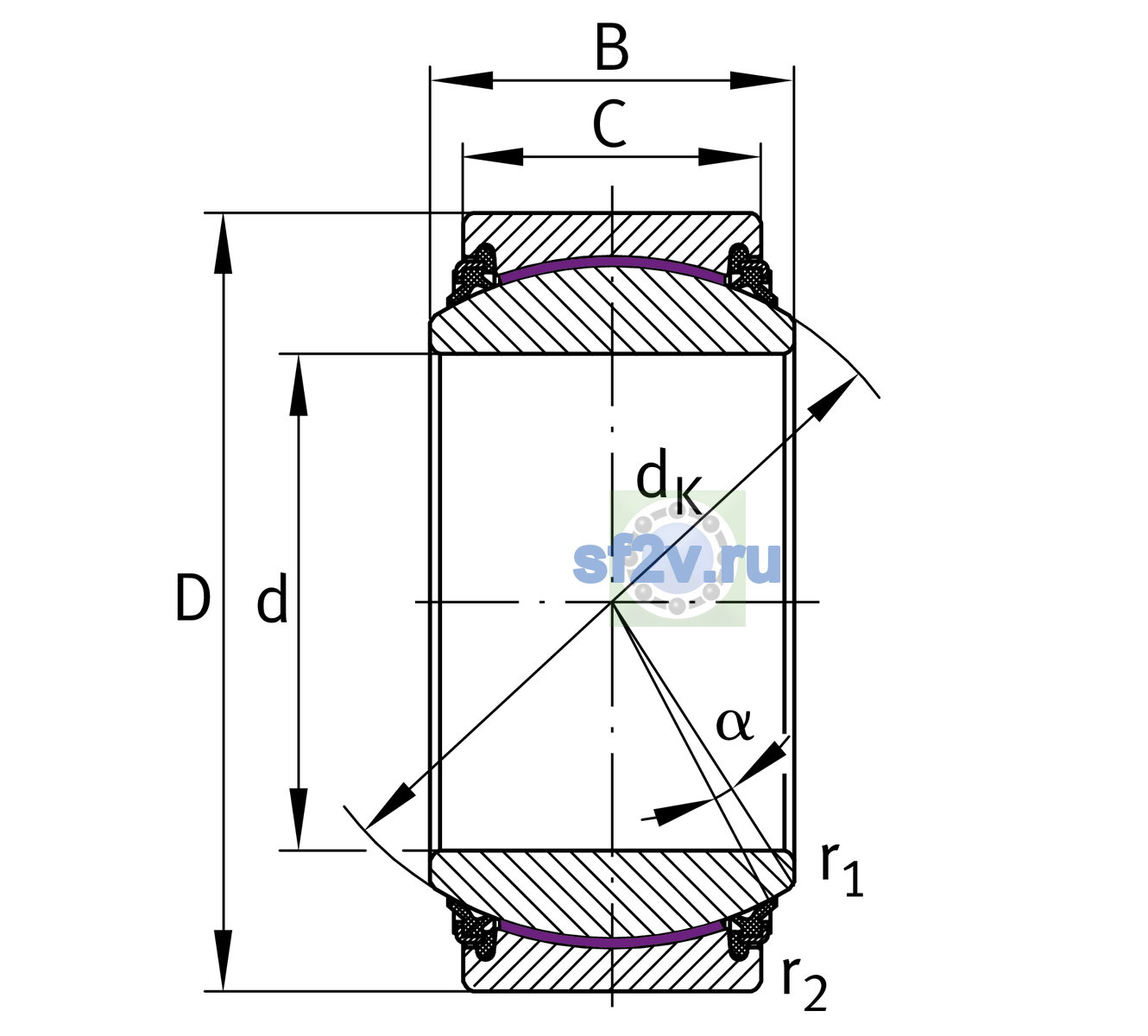 Схема подшипника GE220-UK-2TS