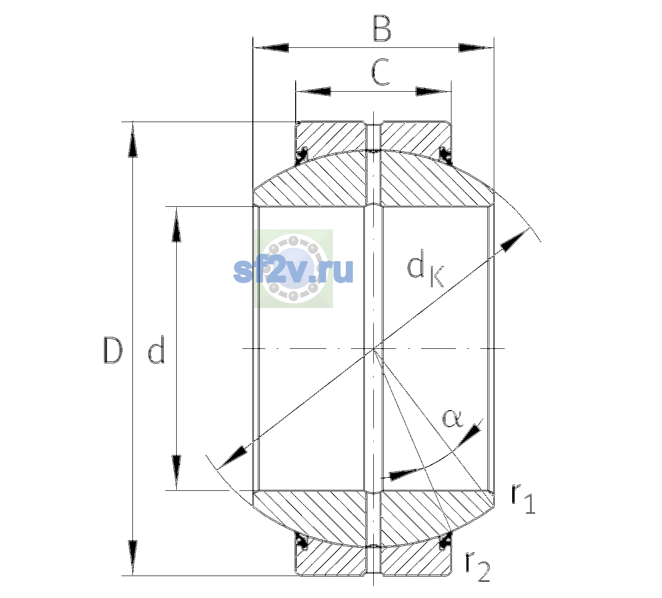 Схема подшипника GE25-FO-2RS