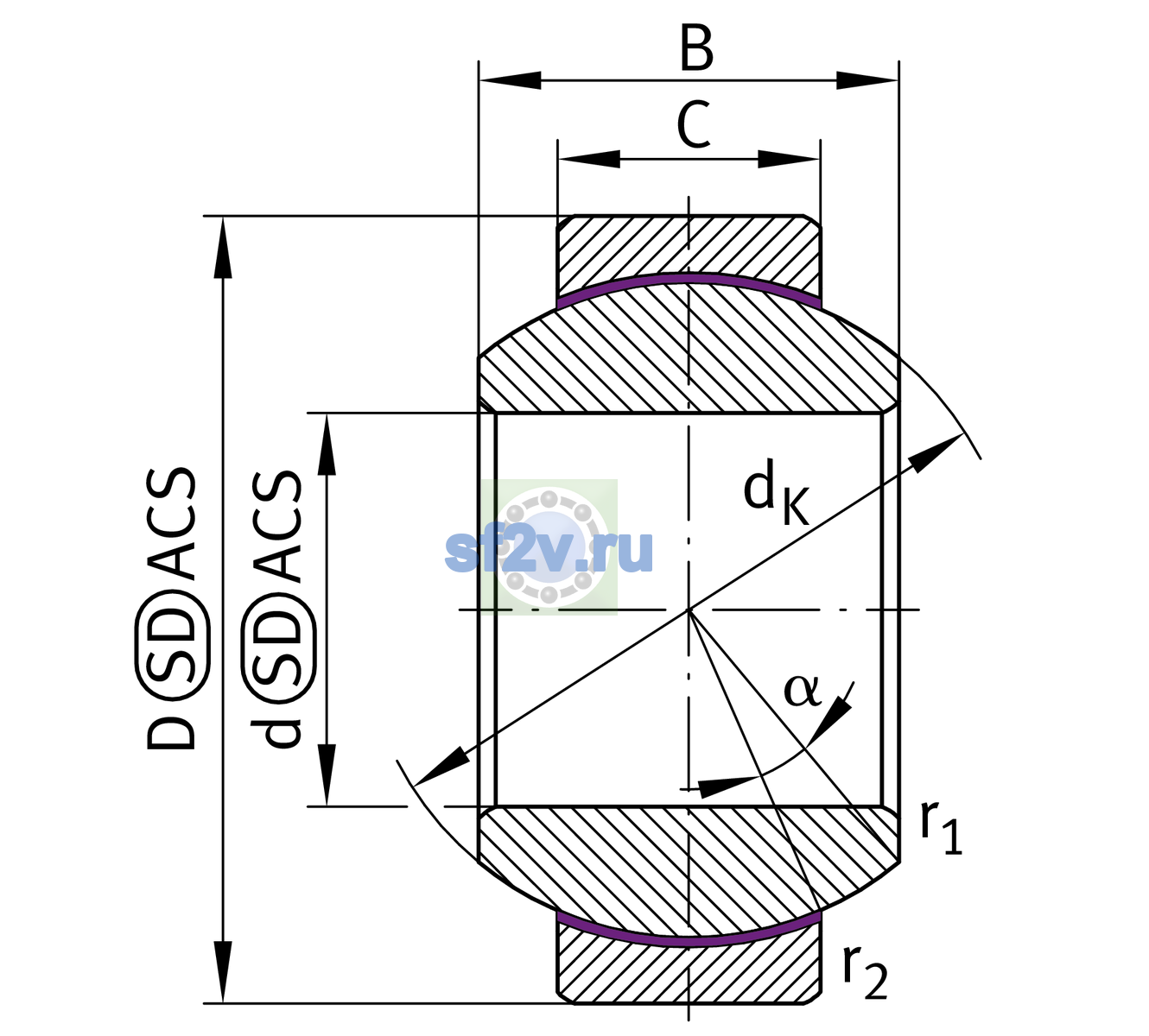 Схема подшипника GE25-FW
