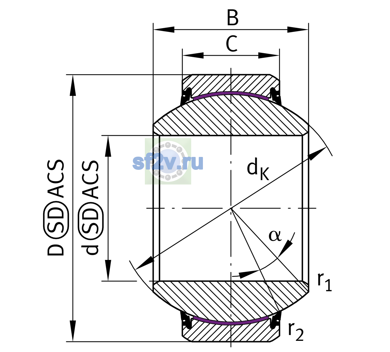 Схема подшипника GE25-FW-2RS