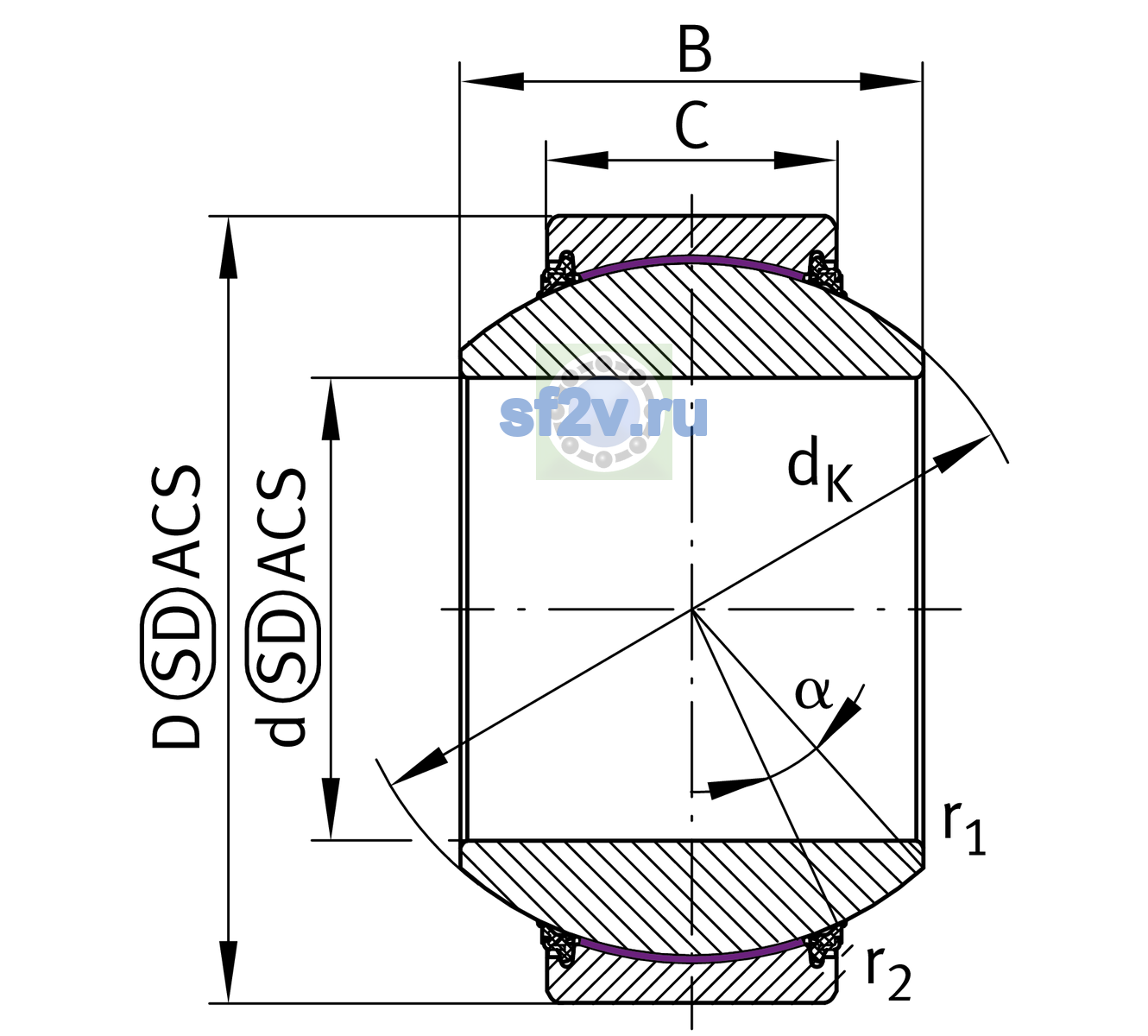 Схема подшипника GE25-FW-2TS