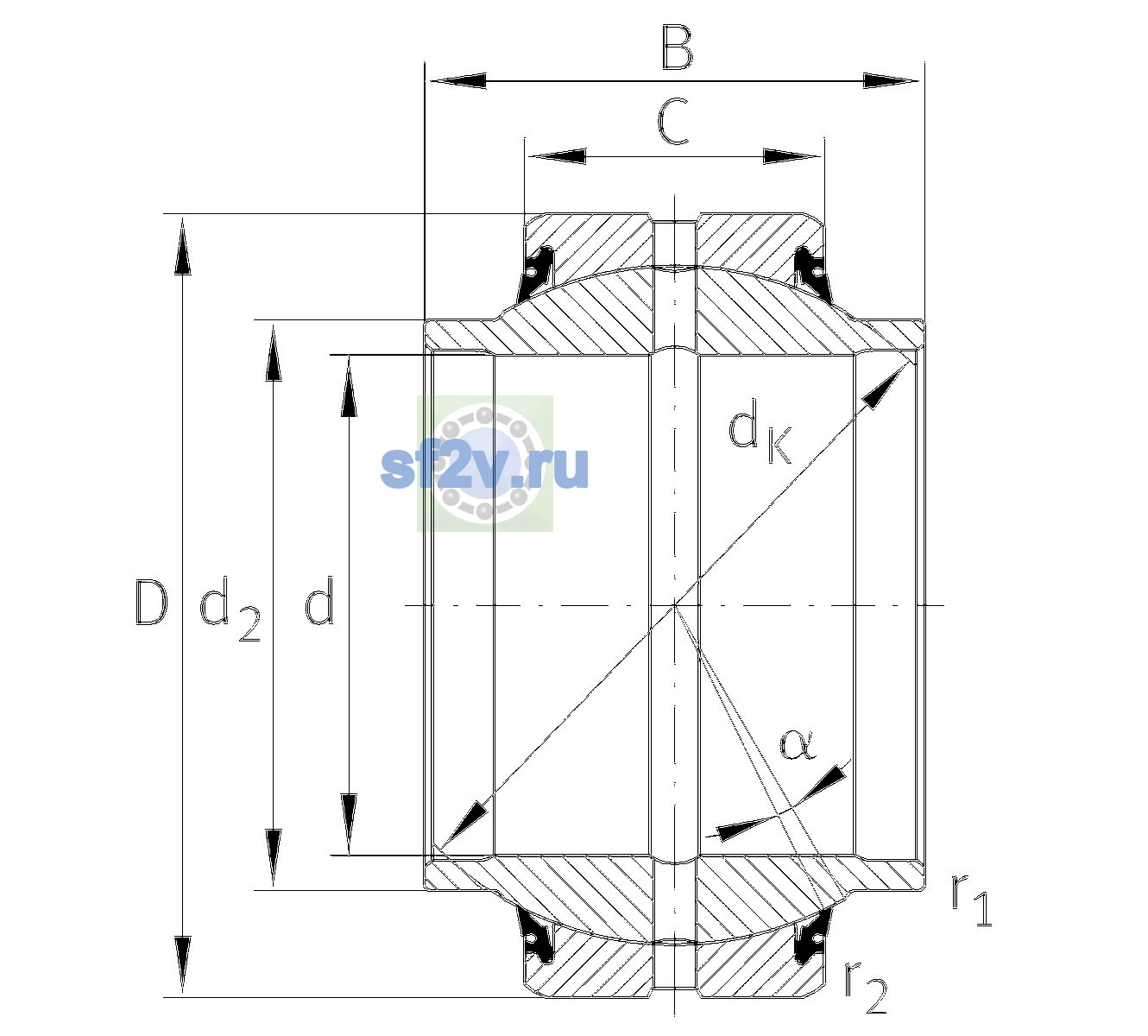 Схема подшипника GE25-HO-2RS
