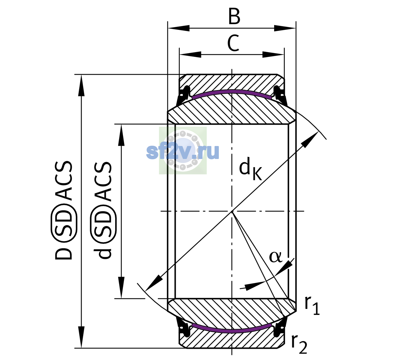 Схема подшипника GE25-UK-2RS