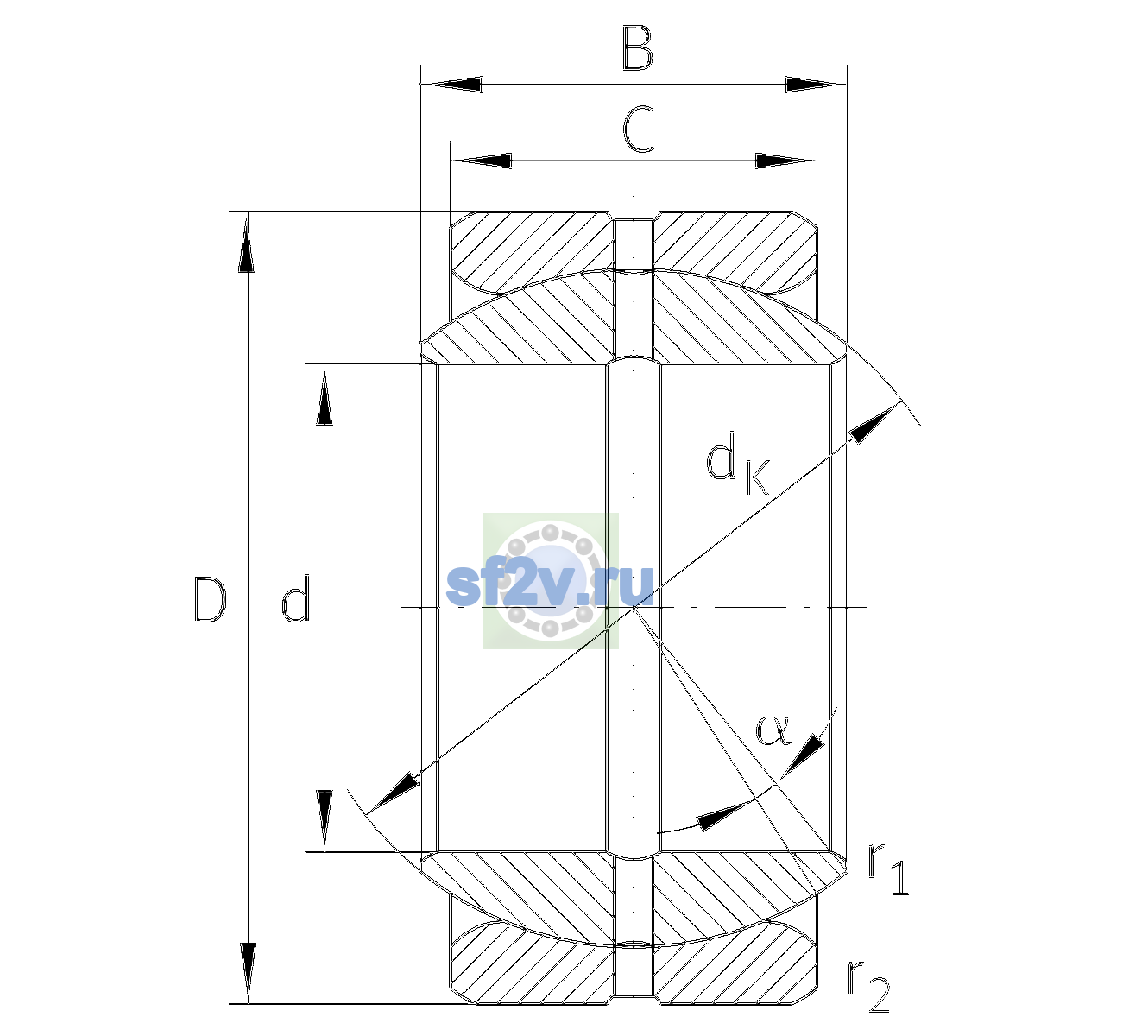 Схема подшипника GE25-ZO-2RS-E