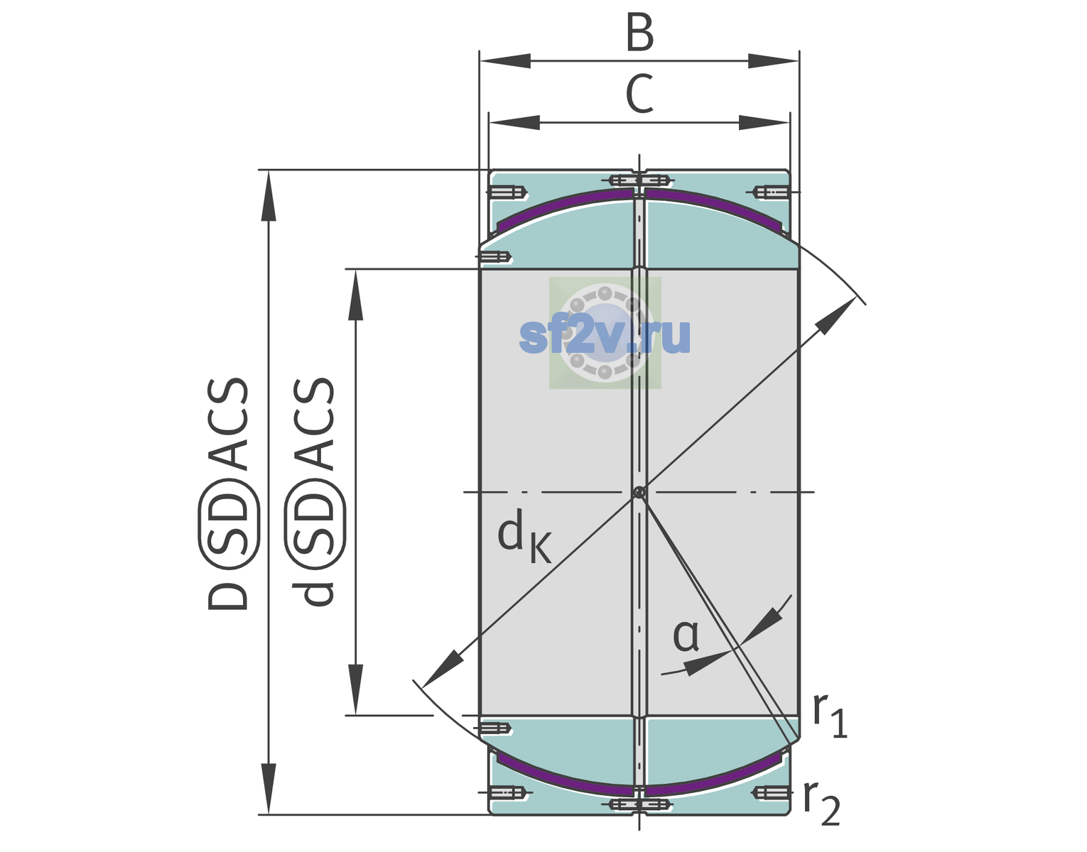 Схема подшипника GE260-HF